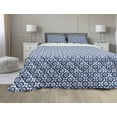 thumbnail image 1 of Moroccan Comforter & Sham Bedding Set, Azulejo Tile Pattern Diagonal Ceramic Pattern Star Design Ornament, 3 pcs Duvet Set Microfiber Filling Quilt, 5 Sizes, Dark Blue White, by Ambesonne, 1 of 4