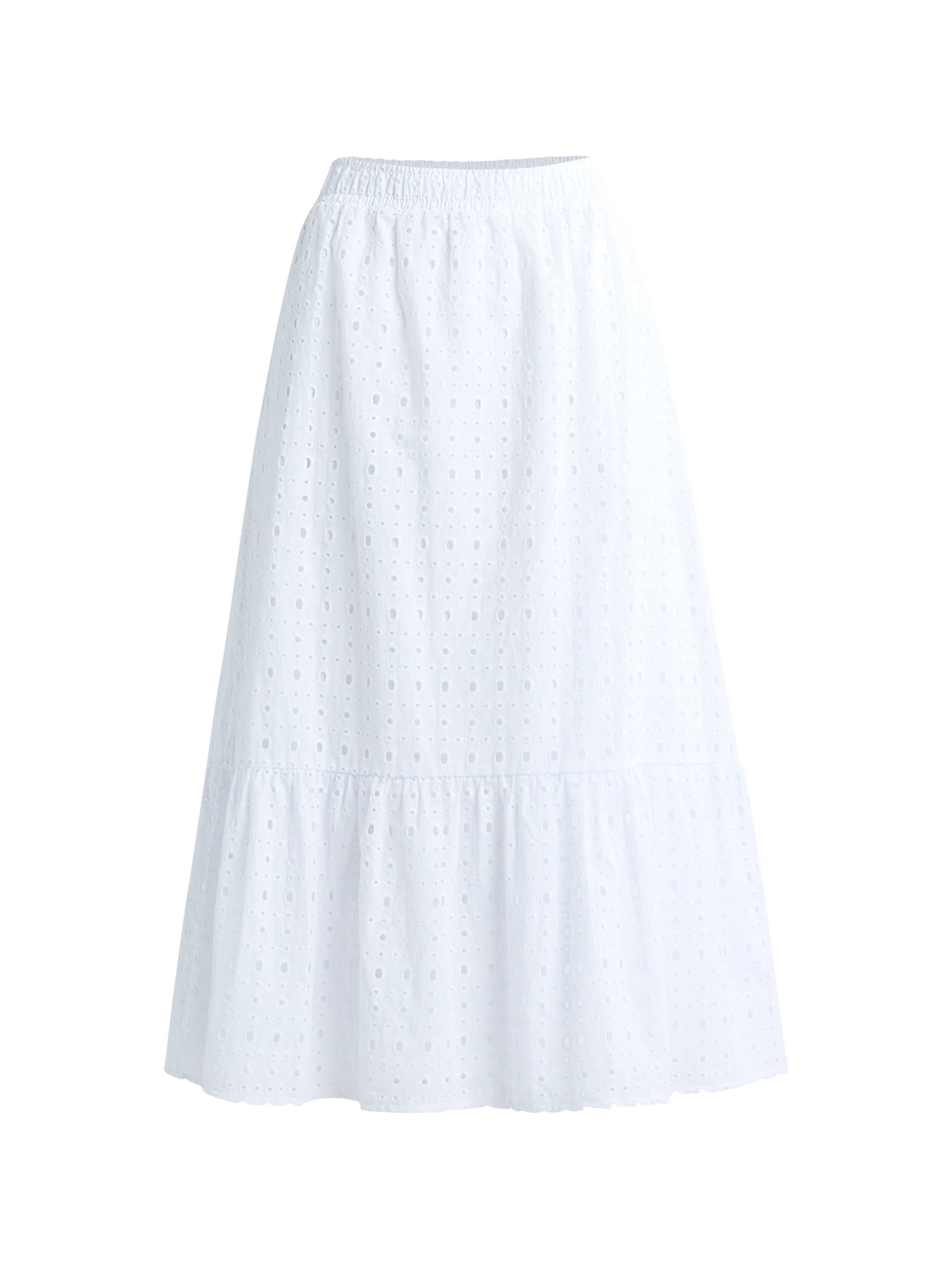 Time and Tru Woman's Cotton Eyelet Tiered Midi Skirt with Elastic Waistband, Sizes XS-XXXL