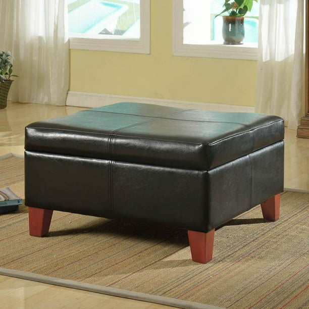 Homepop Luxury Leather Storage Ottoman, Large Black Leather Ottoman Coffee Table
