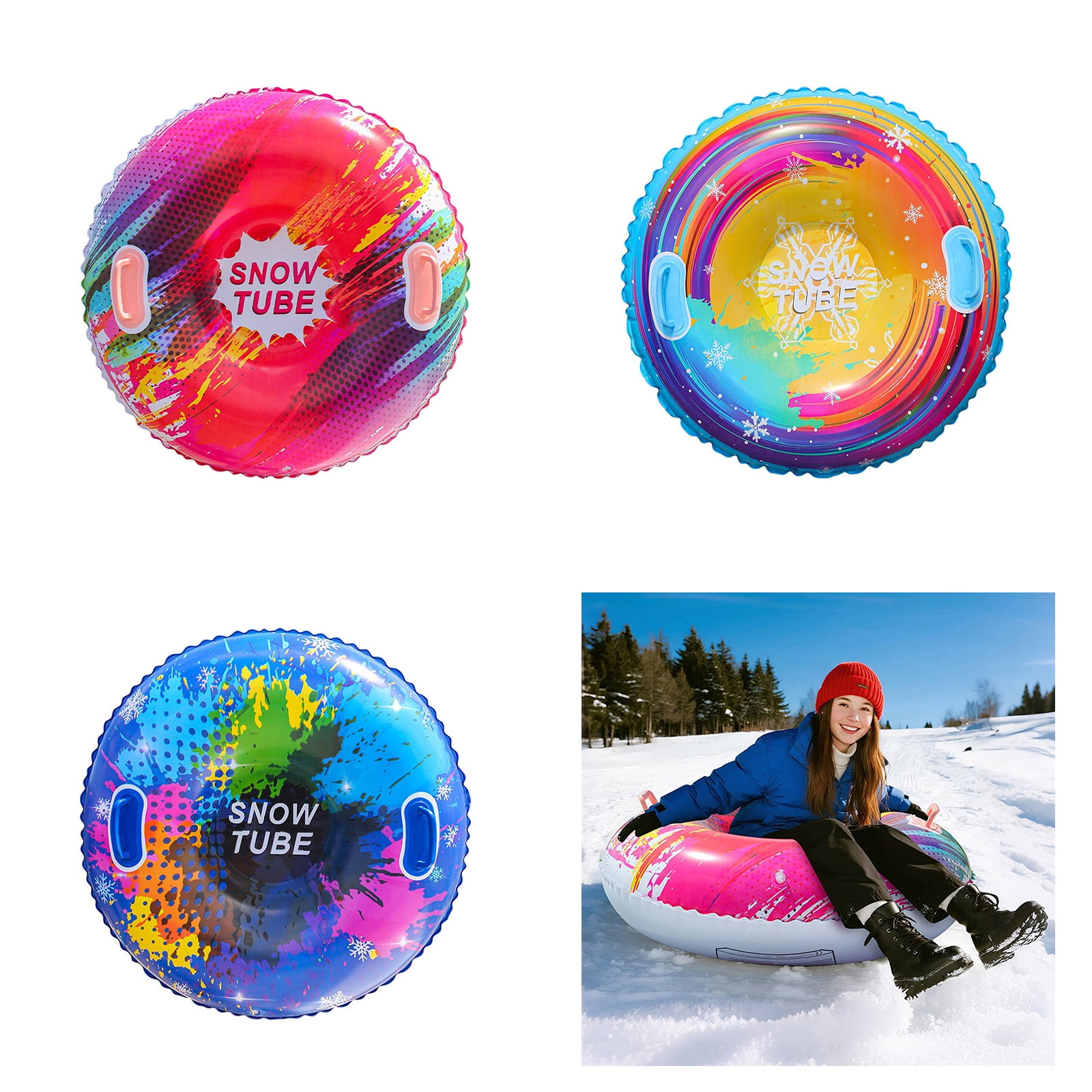 Inflatable Snow Tube Sled with Handles PVC Sledding Tube Thicken Skiing Tubing Folding Snow Sled Skiing Accessories