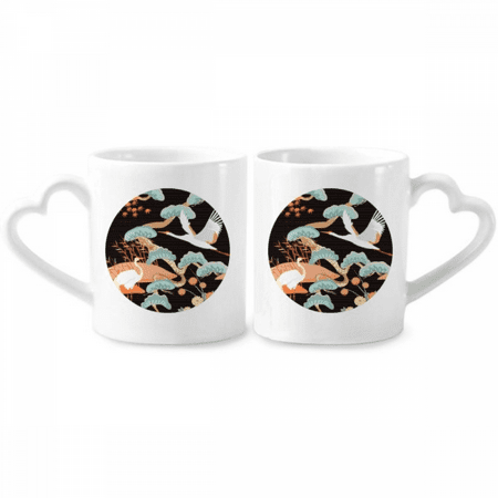 

cranes peonies maple pattern couple porcelain mug set cerac lover cup heart handle