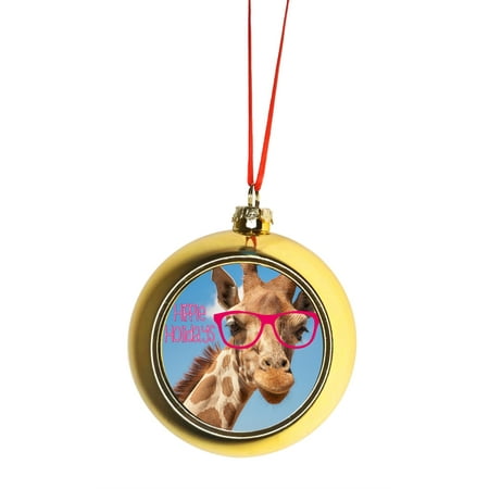 Hipster Giraffe - Hippie Holidays Bauble Christmas Ornaments Gold Bauble Tree Xmas Balls - Walmart.com