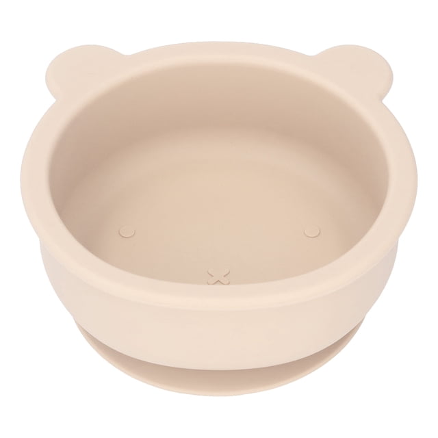 Tazón de silicona de grado alimenticio para bebés, con forma de oso de dibujos animados, con ventosa, color beige