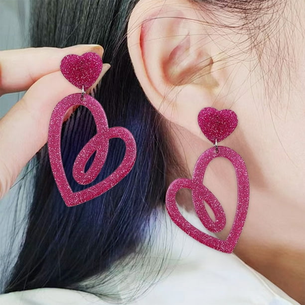 Pendientes de corazón de tinta rosa para San Valentín, pendientes huecos de Europa y Estados Unidos, pendientes coreanos sencillos, pendientes de oreja, pendientes de amor acrílicos para mujer.