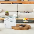 thumbnail image 5 of JERFIT Modern Double Layer Oval Coffee Table, Tempered Glass Top with Wood & Marble Pattern Base for Living Room, 5 of 10