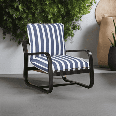 Newboti Furniture Asa Outdoor Sling Chair Upholstered In Blue And White Stripe Fabric 2998