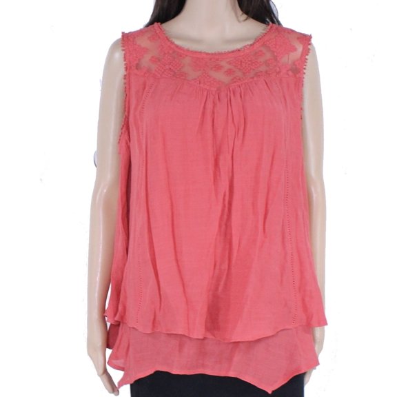 Womens Top Plus Knit Lace Crochet Trim Tiered 0X