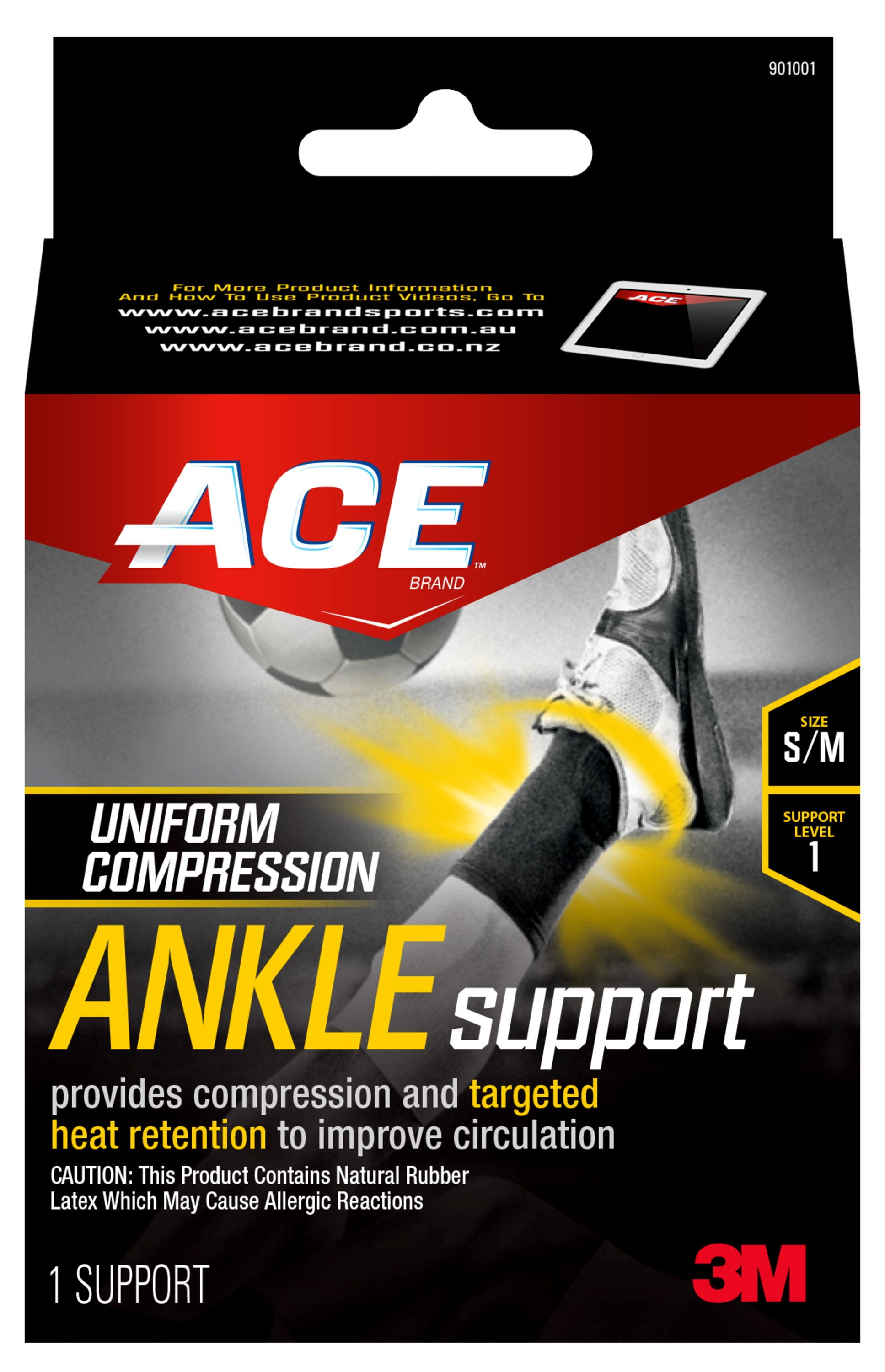 ACE Brand Compression Ankle Support, Small/Medium, Gray