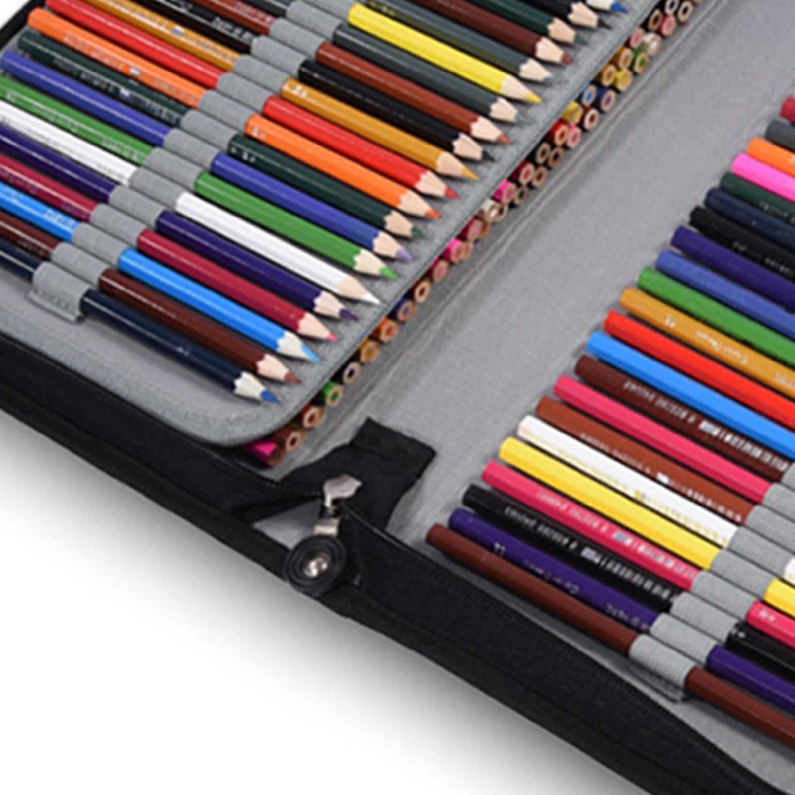 Riousery Large Capacity 150 Slots PU Leather Pencil Case Organizer, Portable Colored Pen Zipper Pouch Bag with Handle for Artists and Students, Black (11.22 inches / 28.5 cm)