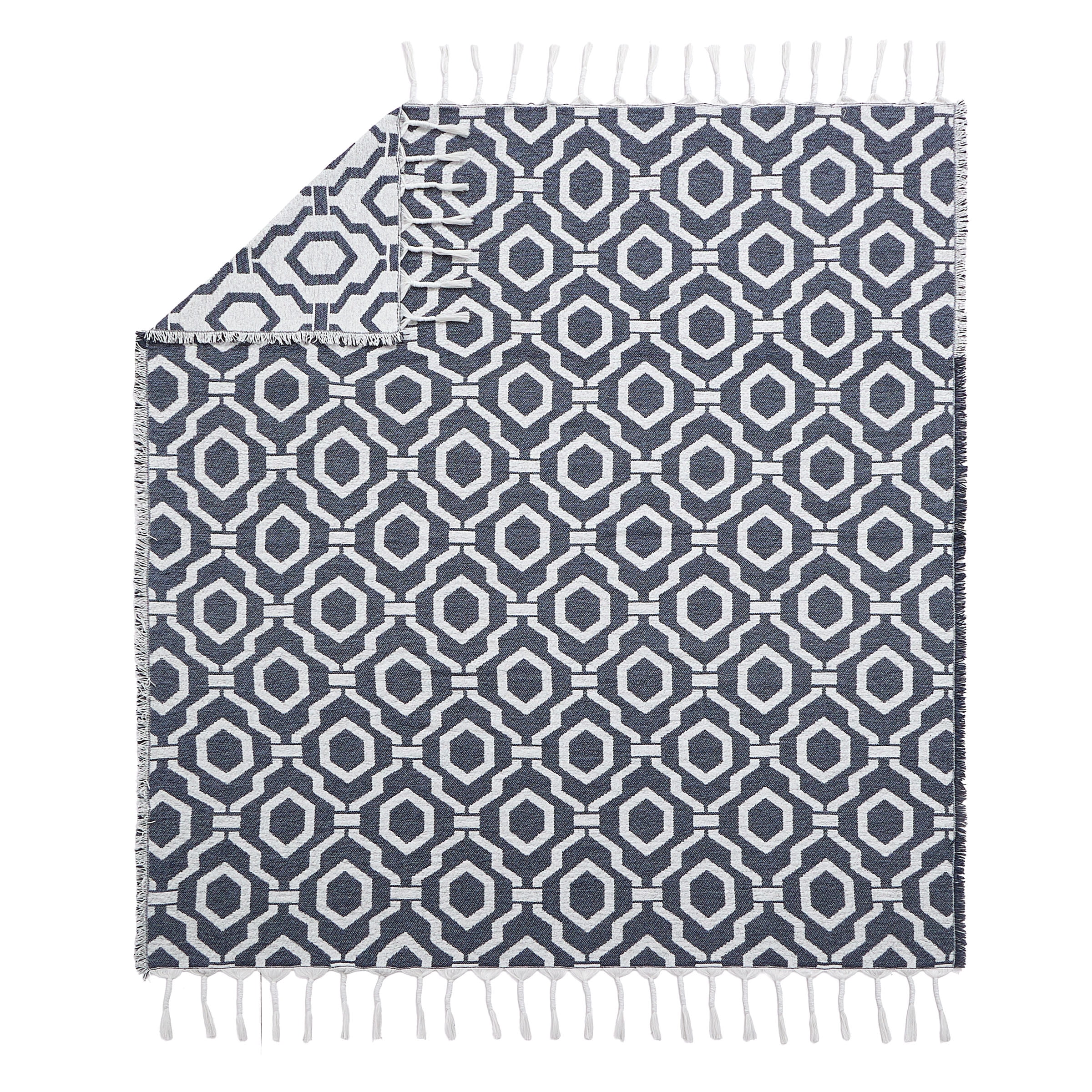 OcleppoGeometric Jacquard Fringe Blue Throw 50'X60"
