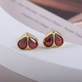 thumbnail image 3 of Gaspara Women's Drop Shape Lab Created Red Garnet 14K Yellow Gold Plated Heart Stud Earrings, 3 of 4