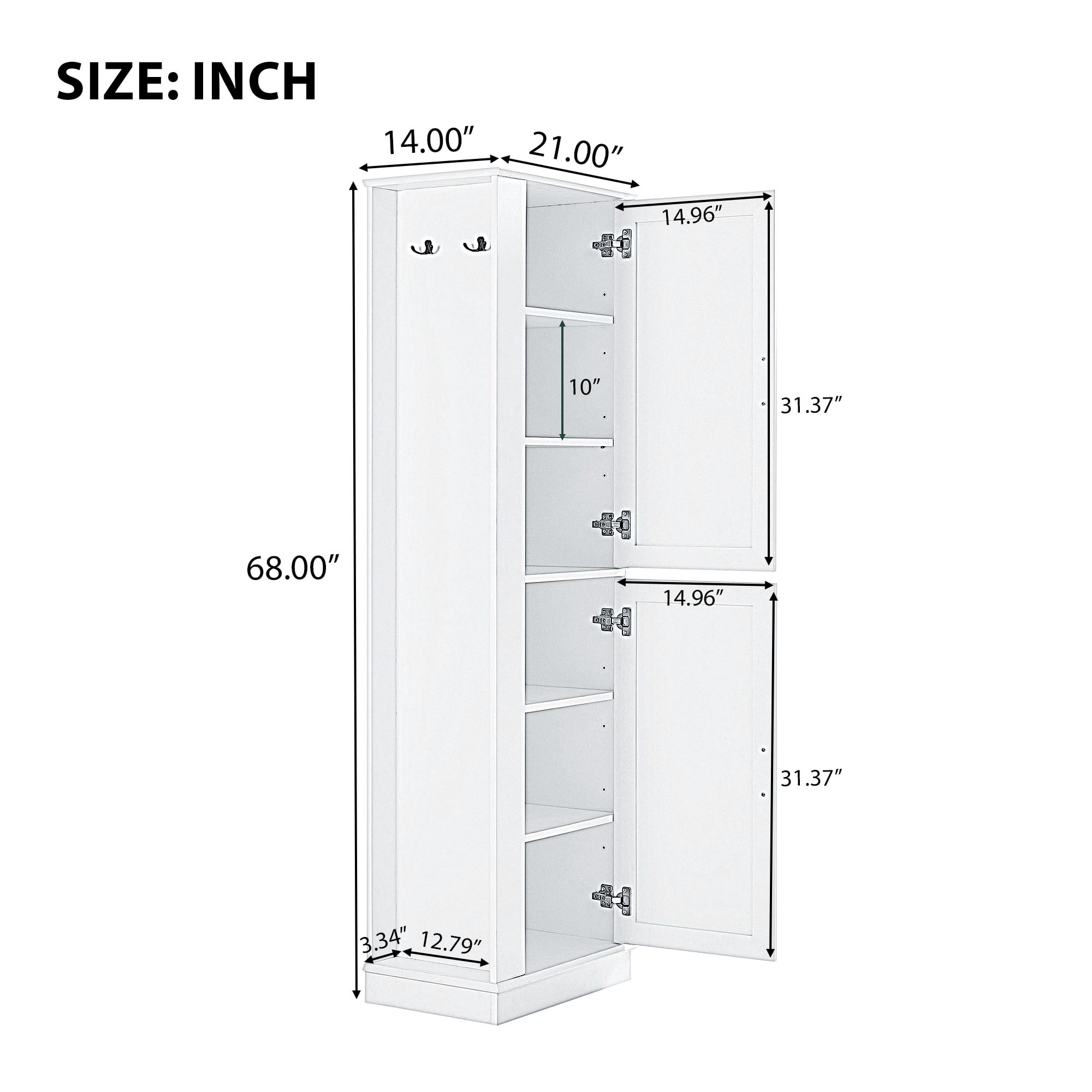 Harper & Bright Designs Tall Bathroom Storage Cabinet Doors and Hook, Modern Freestanding Cabinet with Adjustable Shelves for Bathroom, Black