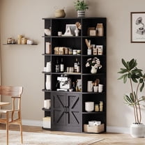 75" Tall Bookcase with Storage Cabinet, 6-Tier Wide Floor Bookshelf with Doors, Modern Wooden Display Shelf Organizer for Home Living Room Bedroom, Black
