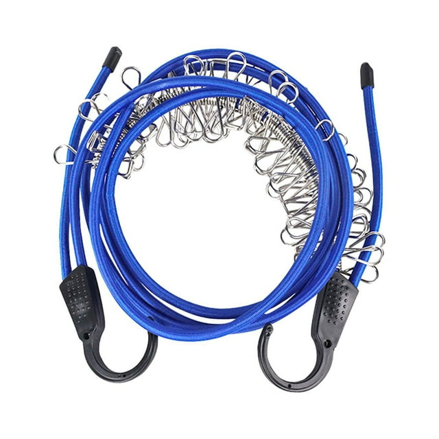 Tendedero con correa elástica Fácil instalación con clips Cuerda elástica con ganchos para azul 15 M
