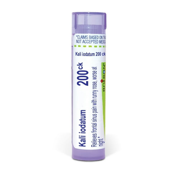 Boiron Kali Iodatum 200CK, Homeopathic Medicine for Frontal Sinus Pain With Runny Nose, Worse At Night, 80 Pellets