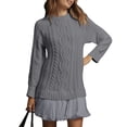 thumbnail image 2 of NANAIQ Women Cable Knit Sweater Dress Long Sleeve Pleated Mini Dresses Twofer Style Patchwork 2025 Fall Outfits Winter Clothes Gray L, 2 of 7