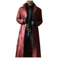thumbnail image 5 of Mens Trench Coat Black Trench Coat Men Long Cardigan Button Solid Color Leather Windbreaker Long Sleeve Coat Leather Trench Coat Men, 5 of 6