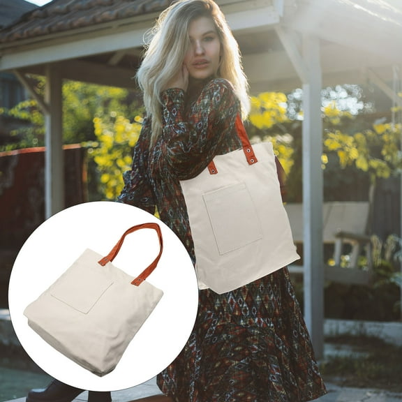 UNOMOR 1Pc Shopping Cloth Bags Canvas Beige for All Purpose Bag