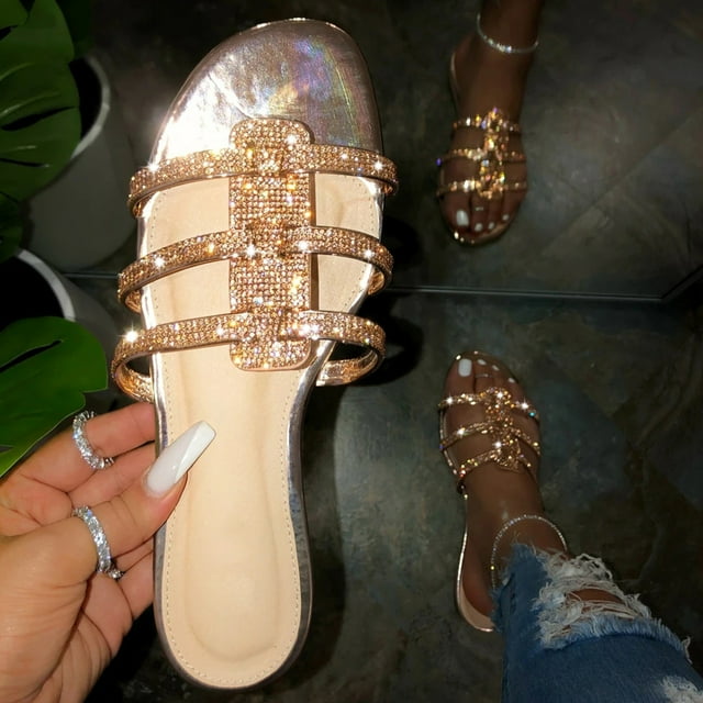 RKSTN Pantoufles pour Femmes Été Mode Décontractée Plates Rétro Pantoufles Chaussures en Cristal Pantoufles,Pantoufles pour Femmes Intérieur Extérieur