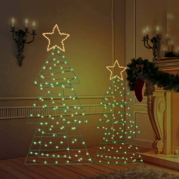 UBesGoo 2 pcs LED Metal Christmas Trees, Multicolor Lighted Decor for Indoor Outdoor Use