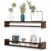 SHMAMT Nursery Bookshelf Set of 2,36 Inch Natural Wood Nursery Book Shelves Wall Bookshelves for Kids,Baby Floating Bookshelves for Wall,Bathroom Living Room Decor,Can Be Dyed