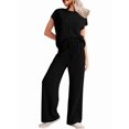 thumbnail image 3 of Conjunto Informal de Dos Piezas de Punto Acanalado para Mujer, Camiseta de Corta y Pantalón , Ideal para el Hogar y para Viajes Negro L, 3 of 6