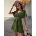 thumbnail image 6 of Womens Summer Solid Casual V-Neck Beach Dress Ruffle Short Sleeve Loose Dress green XXL, 6 of 8