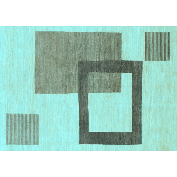 Ahgly Company Indoor Rectangle Solid Light Blue Modern Area Rugs, 8' x 10'