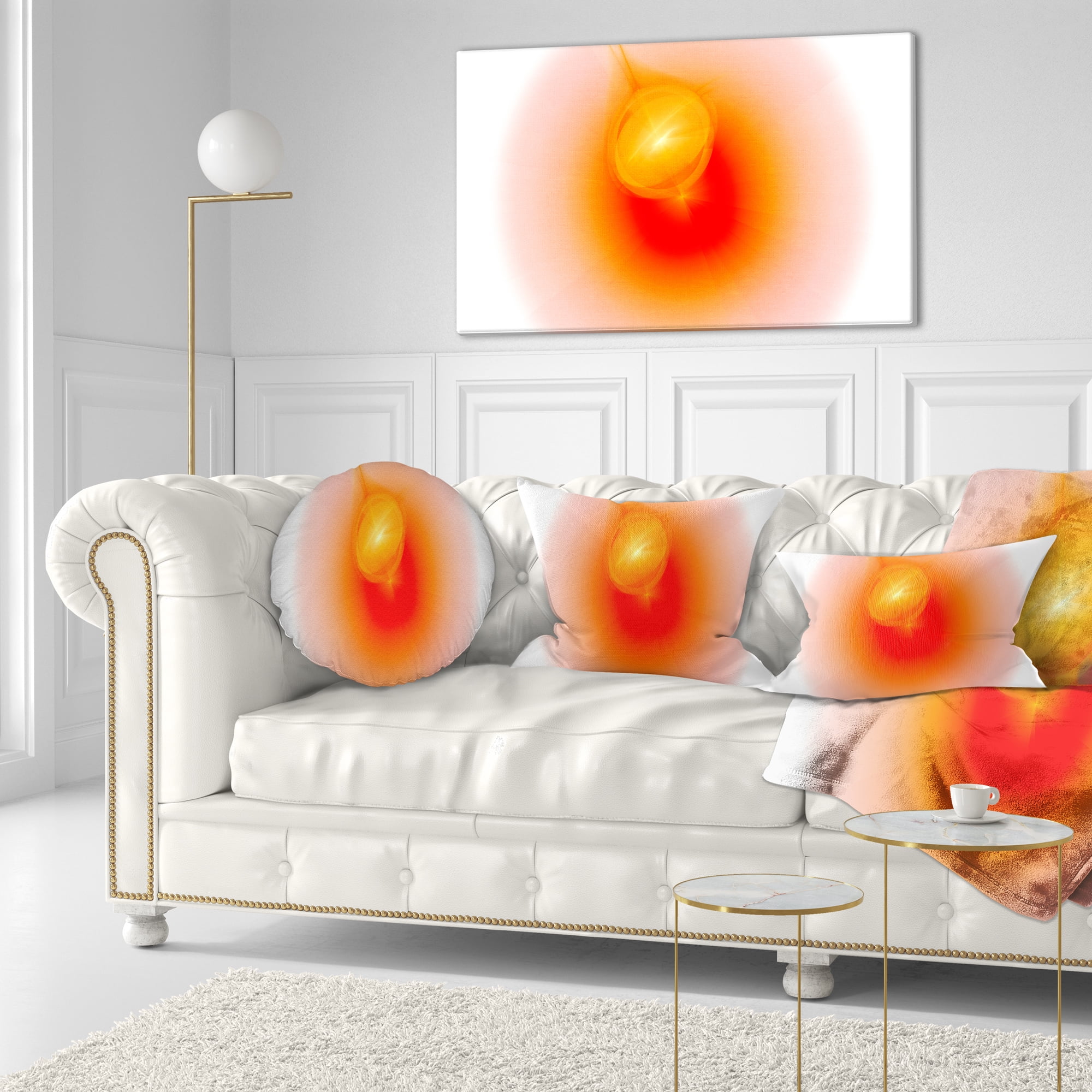 Designart Red Luminous Misty Sphere - Abstract Throw Pillow - 12x20