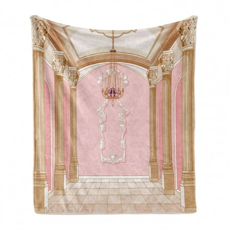 

Princess Soft Flannel Fleece Throw Blanket Interior of the Ballroom Magic Castle Chandelier Ceiling Columns Kingdom Print Cozy Plush for Indoor and Outdoor Use 50 x 70 Rose Peach by Ambesonne