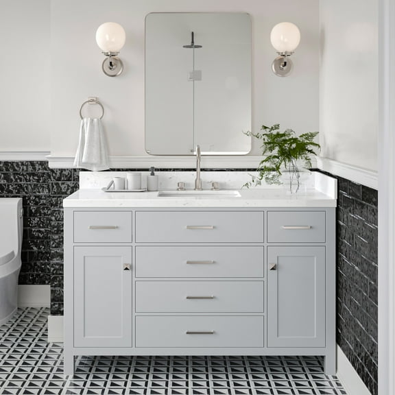 ARIEL Bristol 54 Inch Single Rectangle Sink Bathroom Vanity With Carrara White Quartz Countertop 1.5 Edge In Grey