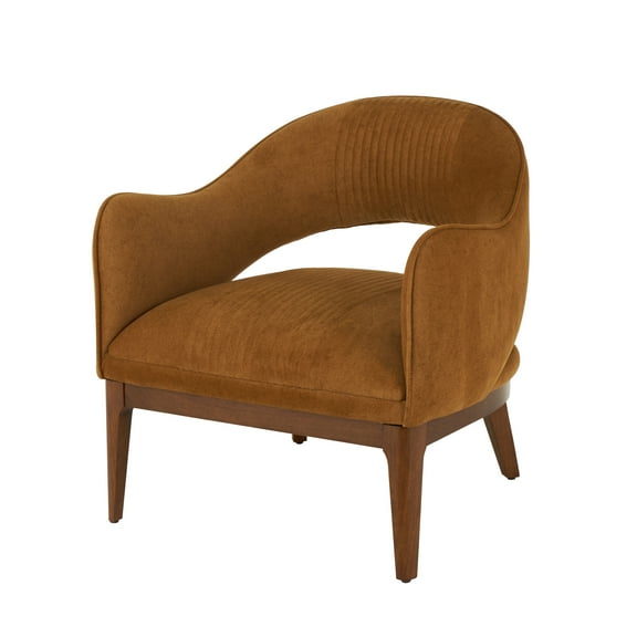 DecMode Polyester Curved Back Lounge Chair with Wooden Frame, Brown