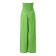 thumbnail image 5 of Kagetolytai Jumpsuits for Women Women's Plus Size Strapless Tube Top Wide Leg Pants Jumpsuit Baggy Off Shoulder Overalls Smocked Romper with Pockets Wide Leg Pants Woman Green M, 5 of 6