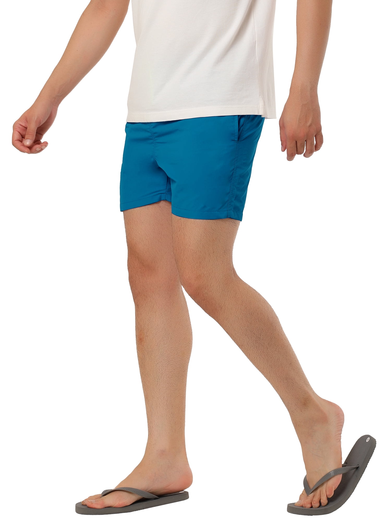 Unique Bargains Men's Summer Beach Shorts Mesh Lining Drawstring Waist Swim Shorts 32 Dusty Blue