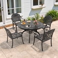 thumbnail image 4 of Hzzkey 5-Piece Round Cast Aluminum Patio Set , Red Cushions , Umbrella Hole , Black, 4 of 9