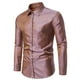 thumbnail image 2 of Camisas Para Hombre XXL Camisa de manga larga con cuello de solapa y corte entallado de jacquard informal a la moda para hombre (Khaki, XL), 2 of 4