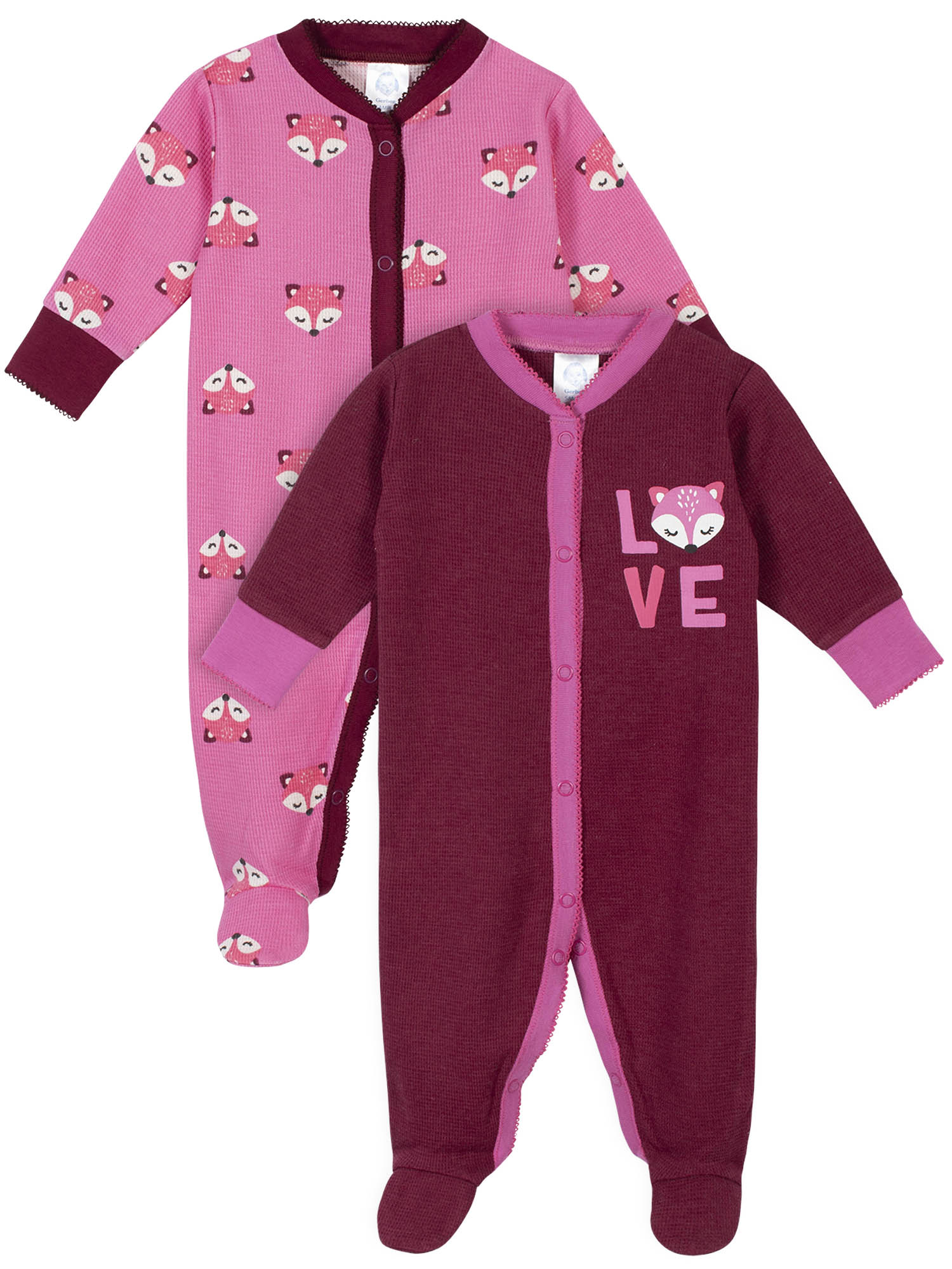 Gerber Baby Girl Thermal Footed Sleep 'N Play Pajamas, 2Pack