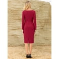 thumbnail image 5 of DARING DIVA Women's Vintage Pencil Asymmetrical Neck Long Sleeves Dress S Dark Red, 5 of 6