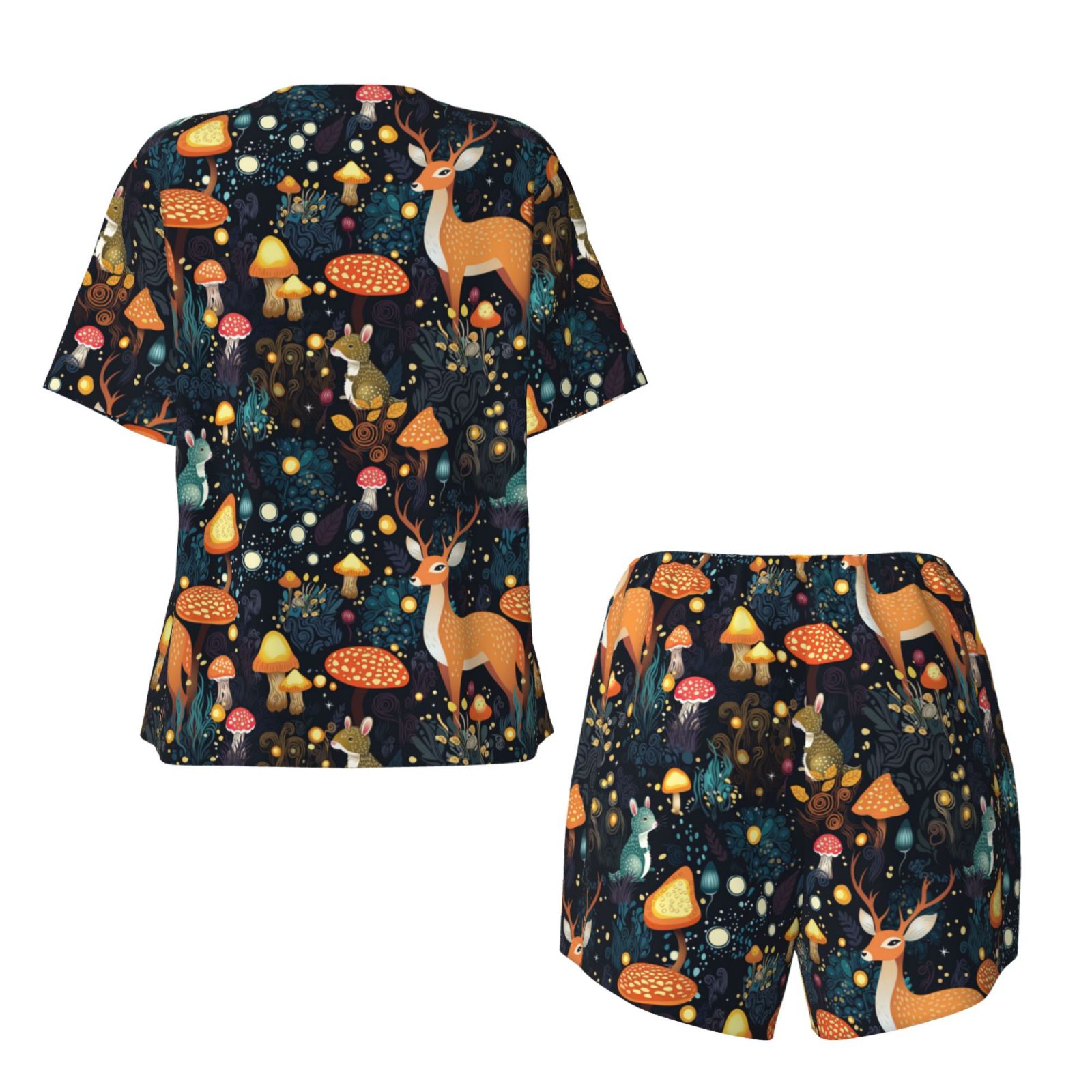 Kdxio Forest Elf Print Pajamas Sets for Women Short-Sleeved Pjs with Lounge Shorts Two Piece Sleepwear S-4XL