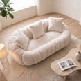 thumbnail image 4 of FFH 75.5" Cloud Couch, Floral-Shaped Bean Bag Sofa, Boneless Loveseat Sofa for Living Room, Plush Faux Fur, Beige, 4 of 9