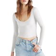 thumbnail image 1 of Lucakuins Suéter de punto para mujer, manga larga, cuello en U, color sólido, dobladillo con volantes, camisa informal para fiestas, tops de calle Lucakuins moda, 1 of 8