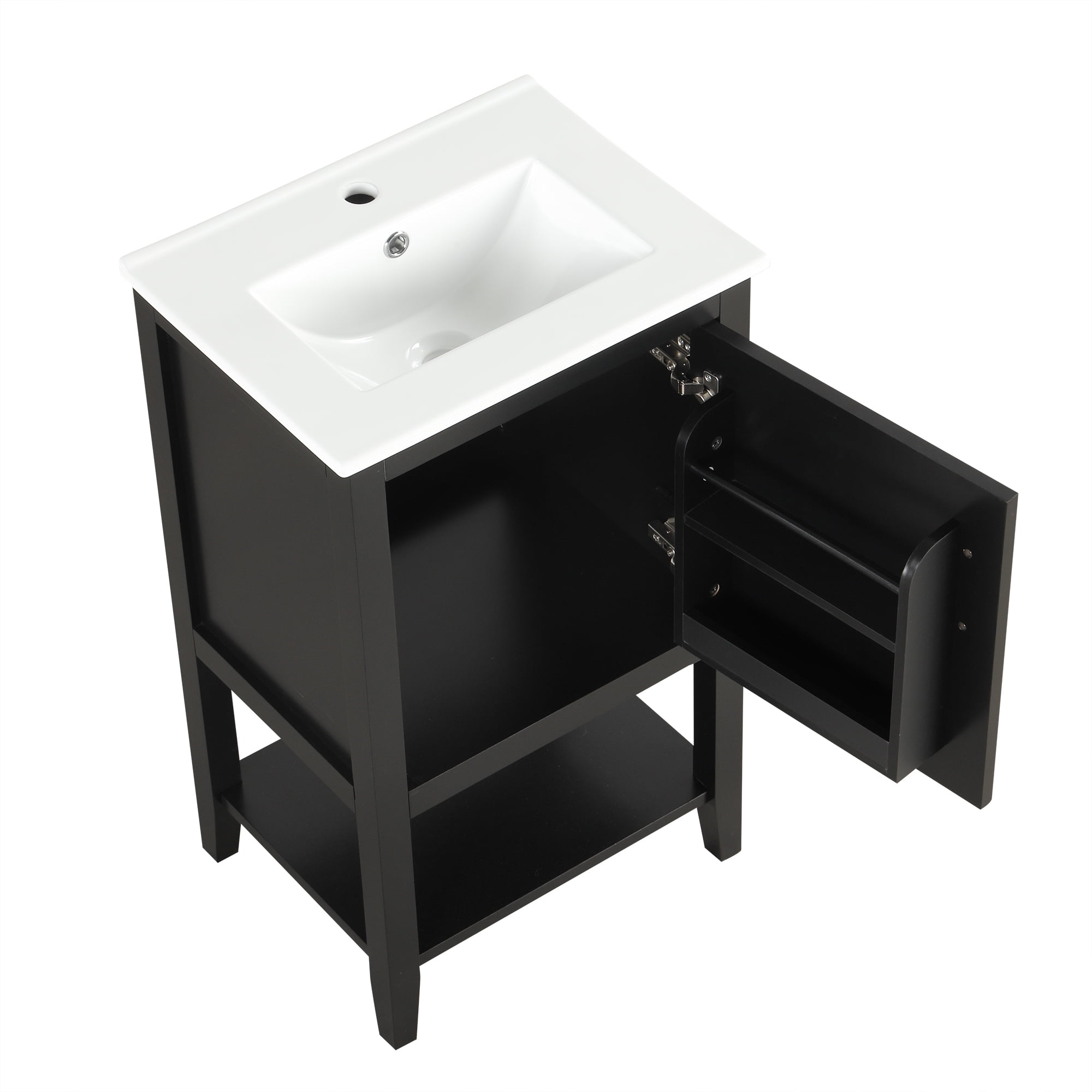 Euroco 20" Bathroom Vanity with Sink, Bathroom Cabinet with Soft Closing Door, Storage Rack and Open Shelf, Black