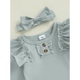 thumbnail image 5 of aturustex Toddler Baby Girls 3Pcs Rompers Outfits 1M-18M Infant Ribbed Solid Bodysuits Crew Neck Romper Long Sleeve Jumpsuits with Elastic Skirt Pantspring Fall Clothes Set for Holiday Party, 5 of 6
