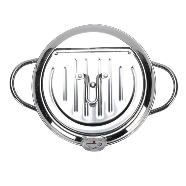 Fish Fryer Pot, 304 Stainless Steel Deep Fryer Pot Temperature Control Multifunctional Oil Saving Thickened with Lid, with Oil Drip Drainer Rack for Kitchen, for Frying Chicken