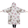 thumbnail image 2 of Oversized Wearable Blanket Hoodie,White Highland Cow Flower Pattern Sherpa Blanket Hoodie with Super Pockets,Super Warm Fuzzy Pullover for Women & Men, 2 of 6