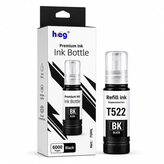522 black Ink Bottles Compatible for Ecotank 522 ink ET2720 ET2800 ET2803 ET4700 ET2400 ET4800 ET-4810 Printer Ink Refill(1 black)