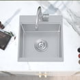thumbnail image 5 of 15x15 Inch Stainless Steel Drop in Kitchen Bar Sink,  Handcrafted 18 Gauge Topmount Workstation Small Wet Bar Sink R10 Corners RV Sink Single Bowl with Strainer, Bottom Grid & Cutting Board, 5 of 7