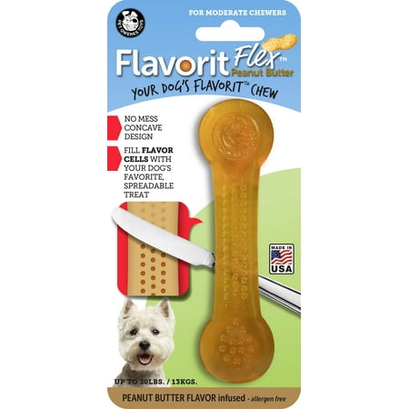 Pet Qwerks Flavorit Flex Bone Dog Chew Toy, Peanut Butter Flavor, Medium