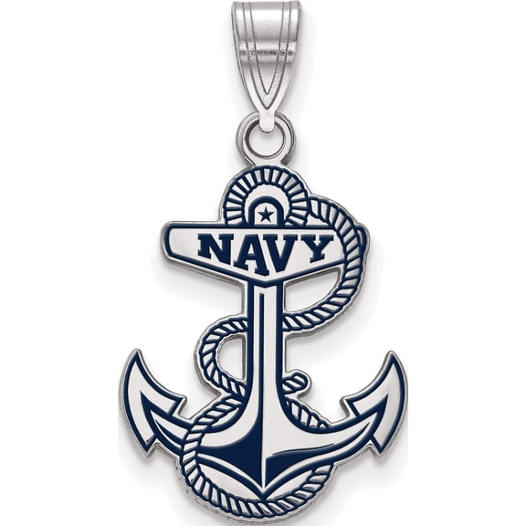Sterling Silver Rh-Plated Logoart Navy Large Enamel Pendant (23 X 25) Made In United States ss033usn