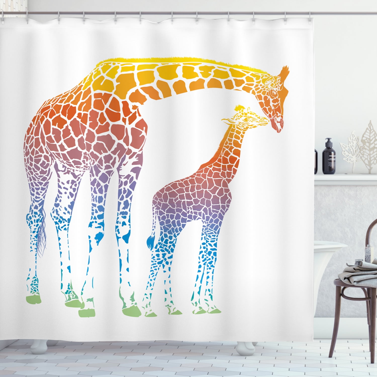 Cute Giraffe Fabric Liner Shower Curtain Set Bathroom Accessories Waterproof New 